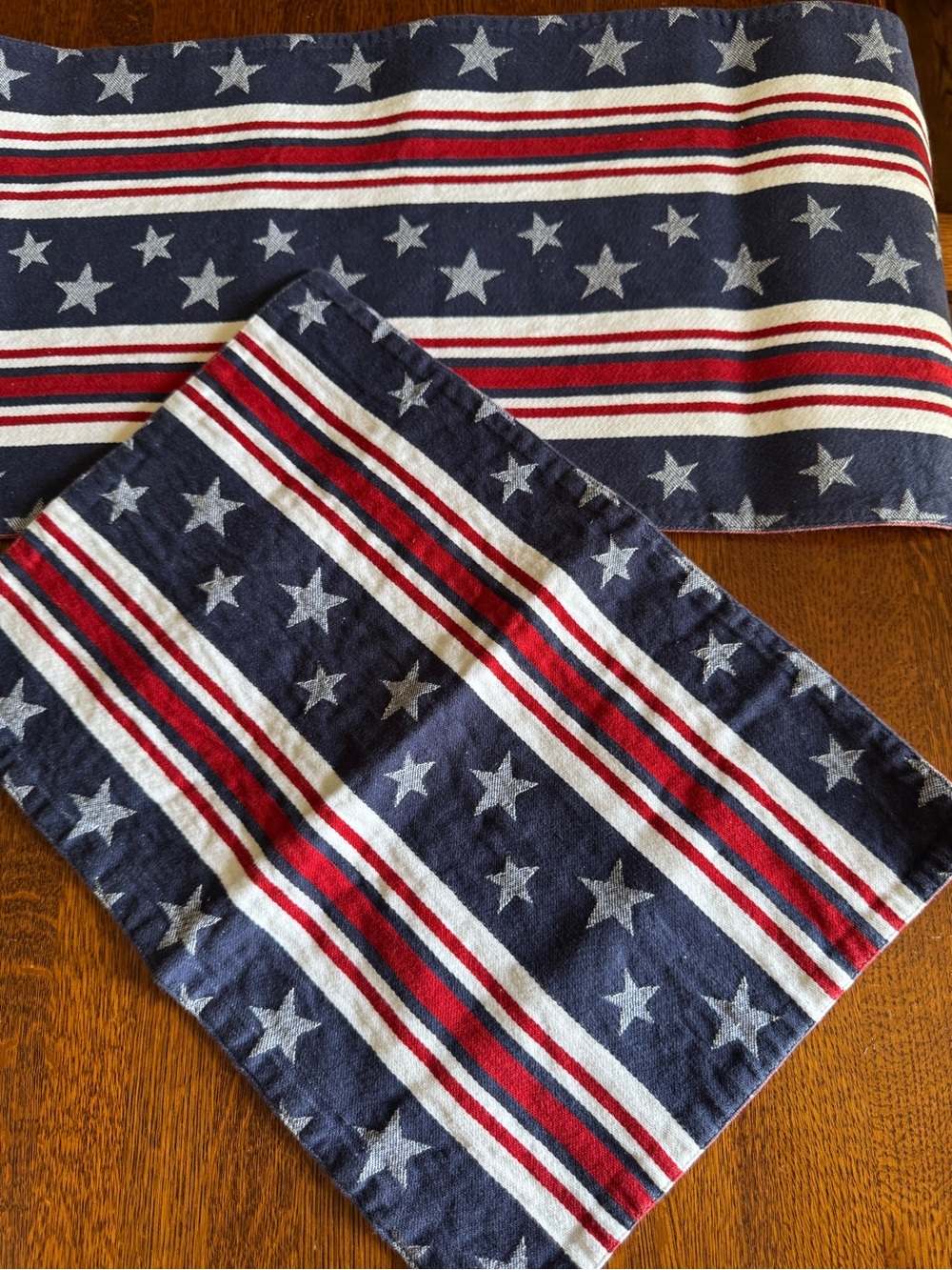 Patriotic Star & Stripe Table Runner Set - Navy, Red, White